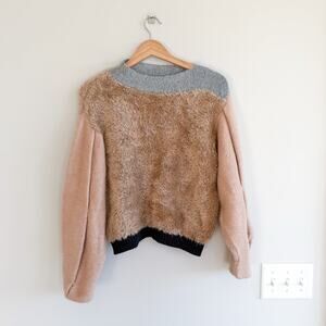 Atelier Edition Sita Murt Mallorca Faux Fur Colorblock Pullover Sweater